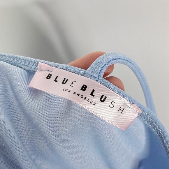 Blue Blush Small S Blue Wrap Front Dress with Shorts Romper Square Neck Cocktail - Picture 8 of 9